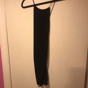 Black spaghetti strap, tie back dress